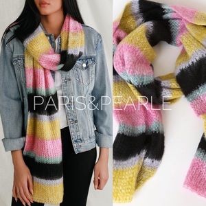 Snow Day Pink Multi Striped Knit Scarf